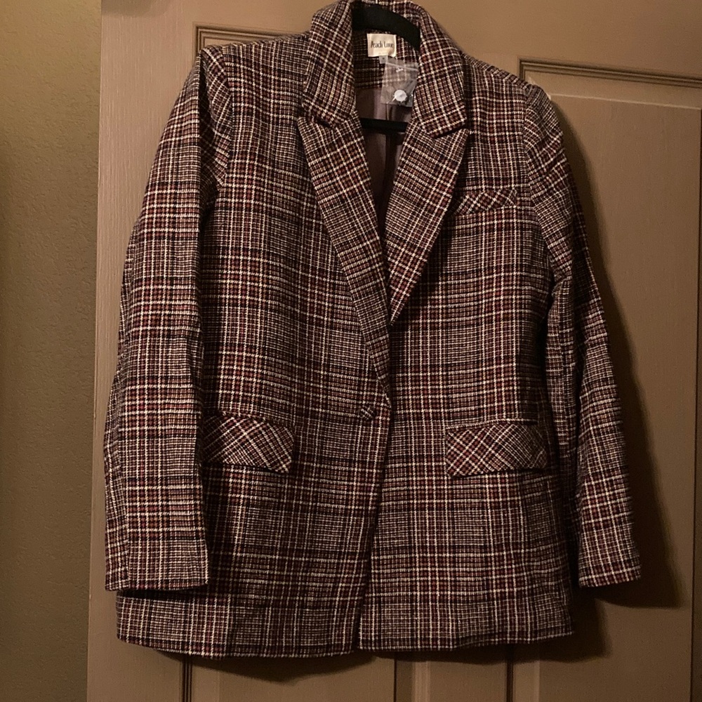 Peach Love California Plaid Oversized Women's Blazer NWOT